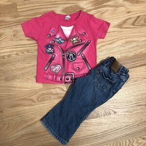 Biker at Heart Motorcycle T-shirt & Levi’s Jeans 18 mos Denim Girls Pink